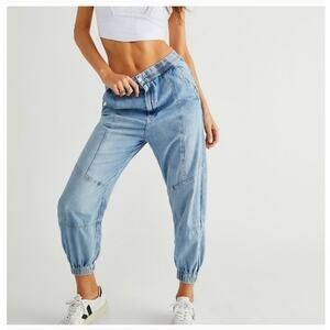 Free People Revival High Rise Cotton Denim Joggers Size Small